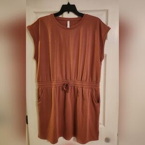 STYLUS Rust Mini Dress with Drawstring Waist